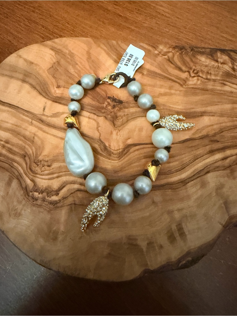 Alexis Bittar Pearl Crystal Claw Charm Bracelet Gold Tone Signed NWT